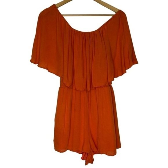 Alice + Olivia Tangerine Off the Shoulder Romper Women Size 4 - Picture 3 of 8